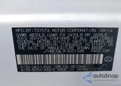 2015 Lexus Gs 350 z USA, uszkodzony, nr VIN JTHBE1BL9FA001348